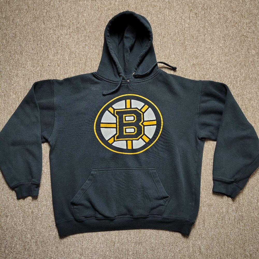 Vintage OLD TIME HOCKEY Hoodie Men L Black Boston Bruins Logo Graphic Pullover